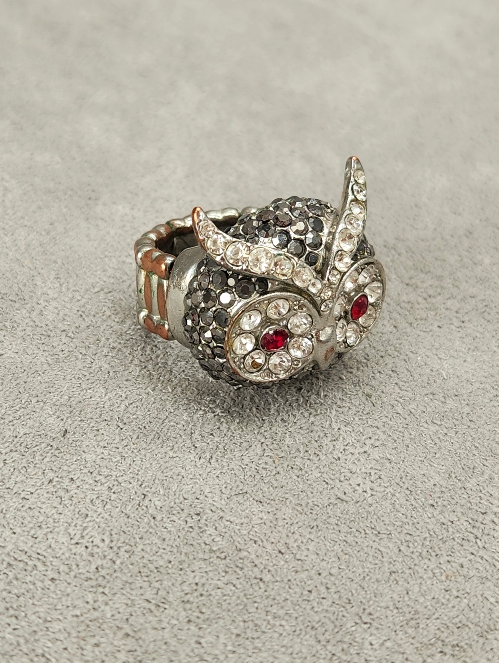 Vintage Owl Ring 7.5 Silver Tone Embellished Statement Whimsigoth Kawaii Gift